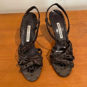 Manolo Blahnik Chocolate leopard strappy sandal
